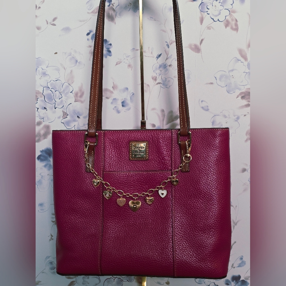 Dooney & Bourke Raspberry Red Leather Tote with Accessories - Picture 2 of 7